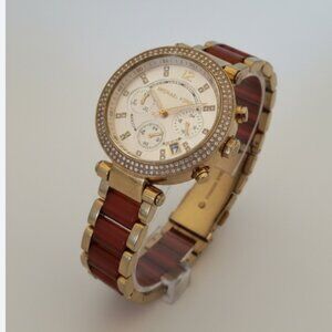 Michael Kors Parker Mini MK6139 Watch Gold Crystal Bezel Tortoise Bracelet